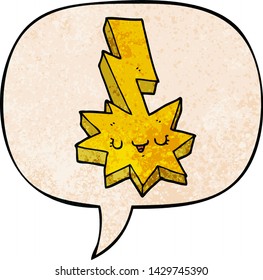 paro de relámpago de dibujos animados con burbuja de voz en estilo de textura retro