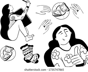 Cartoon like black and white girl vector objects isolated
