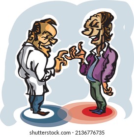 Caricatura como ilustración de dos personas enfrentadas en la conversación