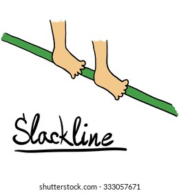 Cartoon like picture of child's legs walking on the slackline