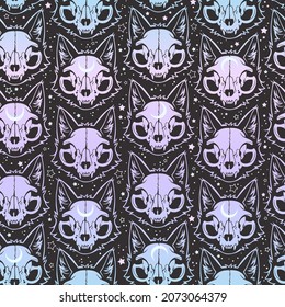  cartoon lilac cat skull seamless
