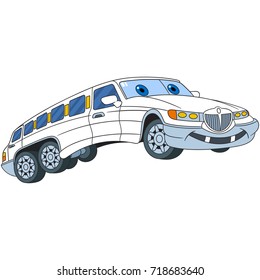 Cartoon limousine car (limo), isolated on white background. Colorful book page design for kids and children.