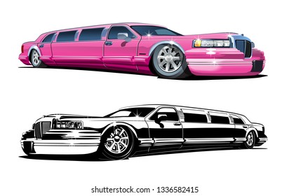 Cartoon limousines set isolated on white background. Available EPS-10 vector format separated by groups and layers for easy edit