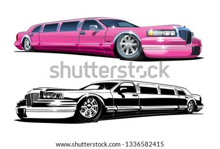 Cartoon limousines set isolated on white background. Available EPS-10 vector format separated by groups and layers for easy edit