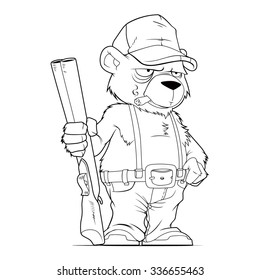 Cartoon line art of the bear as a farmer