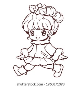 Cartoon line art. Cute girl doodle. Cartoon character. Kawaii style design. Children images. coloring page. They are great for decoration or as part of a design.