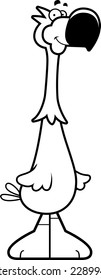 A cartoon line art illustration of a dodo smiling.