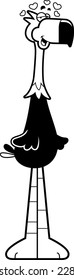 A cartoon line art illustration of a terror bird in love.