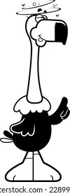 A cartoon line art illustration of a vulture looking drunk.