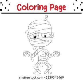 Cartoon line art mummy. funny Halloween coloring page for kids