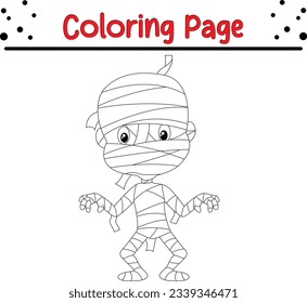 Cartoon line art mummy. funny Halloween coloring page for kids