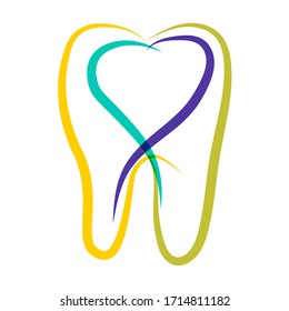Cartoon line art teeth isolated on white background. Dental clinic logo. Vector illustration. 