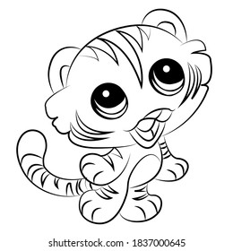 Cartoon Line Art Tiger Isolated On Stock Vector (Royalty Free) 1839409174