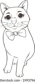 Cartoon Line Art Vector Of Cat. Very Simple, Outline, Transparent, Cute, Vector File, Editable.