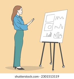 cartoon line business people explaining about business work staff hand drawn illustration vector