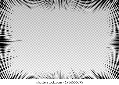 Cartoon Line. Comic Lines. Concentrated Emphasis. Speed Effect. Anime Focus Isolated On White Background. Radial Pattern. Accent Attention. Action Radiation. Bg Material. Monochrome Texture. Vector