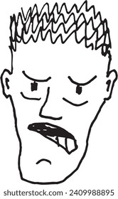 Cartoon line drawing of an angry man