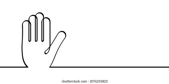 Cartoon line drawing hands of stop hand gesture. Continuous line pictogram. Hand palm icon or symbol. Flat vector sign.