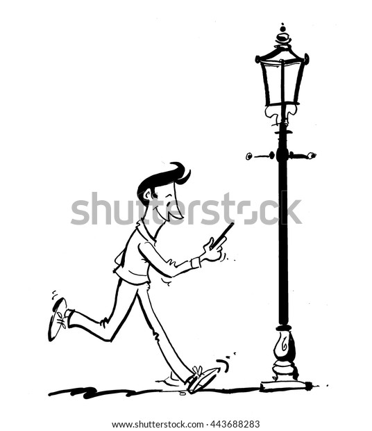 Cartoon Line Drawing Man On Phone Stock Vector Royalty Free