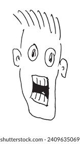 Cartoon line drawing of a man's face looking shocked and surprised