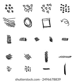 Cartoon Linien Effekte und Funken, Vektor Comic Doodles handgezeichnete Spritzer platzen und Explosion Elemente
