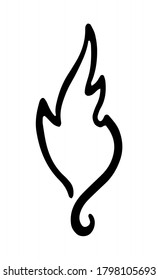 Cartoon line fire flame logo. Graphic element vector. Sketch fire. Hand drawing hot black tattoo illustration on white vintage background. Bonfire draw. Retro brush outline art