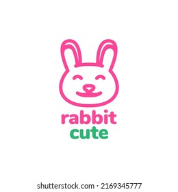 cartoon line head cute pink rabbit logo design vector graphic symbol icon illustration creative idea