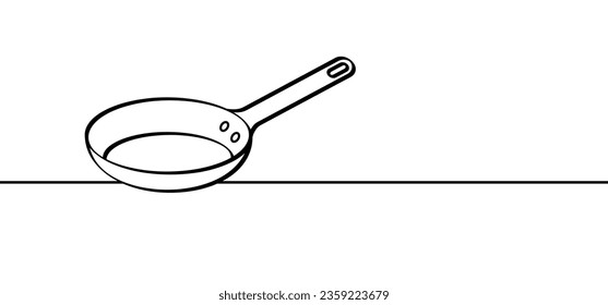 Artículos de cocina en línea de dibujos animados, sartén frito, icono de la línea de sartén. olla de cocina, sartén y cacerola. Cacerolas y sartenes de cocina. Cocina. Proceso de cocción con PTFE, acero, inoxidable y cerámica no-stick.