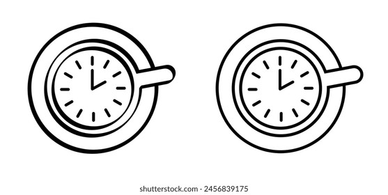 Cartoon line pattern. it's coffee o clock or coffee time. Good vibes. Coffee time, time for break or timeout. Pause, flexible working hours or work time. Work, life balance concept.