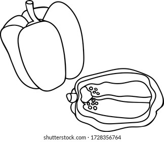 Cartoon line peppers set. Vector whole and cut paprika