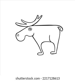 cartoon line sketch elk, deer vector illustration