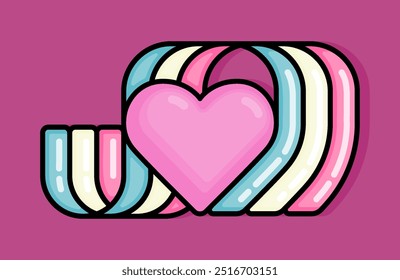 cartoon line style illustration of heart surrounded by a substitute symbolizes a colorful relationship. Clip art can be used for t shirt, clothing, print, banner, invitation, party card, sticker