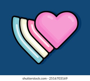 cartoon line style illustration of heart with rainbow symbolizes community. Clip art can be used for t shirt, clothing, print, banner, invitation, party card, sticker, pillow