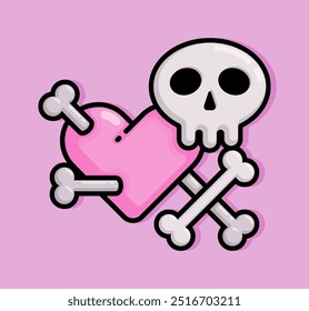 cartoon line style illustration of heart pierced with bones and skulls as a symbolic warning of dangerous and toxic love. Clip art can be used for t shirt, clothing, print, banner, invitation, sticker