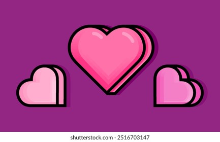 cartoon line style illustration of hearts lined up in line style. Clip art can be used for t shirt, clothing, print, banner, invitation, party card, sticker, pillow