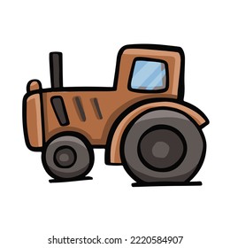 cartoon line tractor colored orange vector illustration