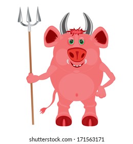 Cartoon line with trident on white background