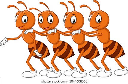 Cartoon line of worker ants 