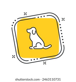 Cartoon linear dog vector illustration. Puppy on isolated yellow square background. Pet sign concept.