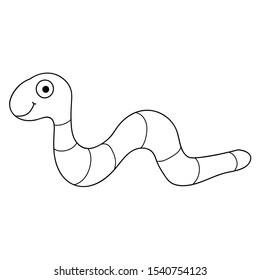 Cartoon linear doodle retro happy worm isolated on white background. Vector illustration.     