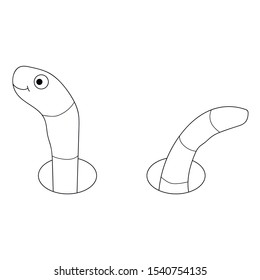 Cartoon linear doodle retro happy worm isolated on white background. Vector illustration.     