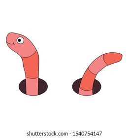 Cartoon linear doodle retro happy worm isolated on white background. Vector illustration.     