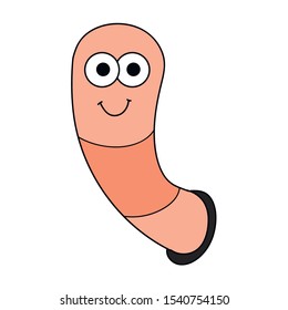 Cartoon linear doodle retro happy worm isolated on white background. Vector illustration.     