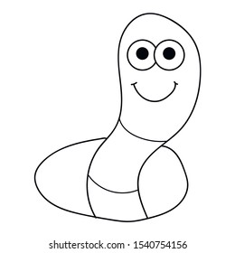 Cartoon linear doodle retro happy worm isolated on white background. Vector illustration.     