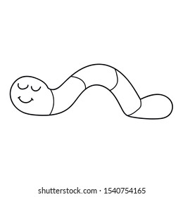 Cartoon linear doodle retro happy worm isolated on white background. Vector illustration.     