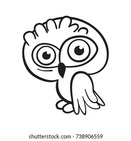 Cartoon linear owl on white background. Vector illustration.