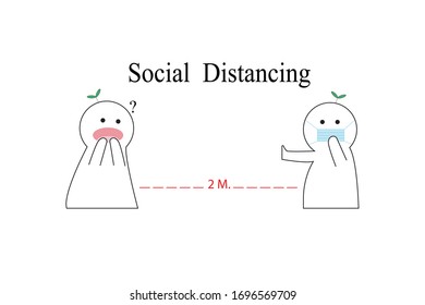 Cartoon lines concept social distancing, The distance between people for prevent the virus, Covid 19.