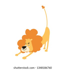 Cartoon lion in action on hunting, king of the jungle vector illustration cartoon character on a white background.