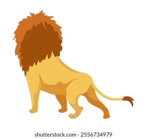 Cartoon lion. African wild predator. Strong character hunter. Cute big cat with fur and tail, predator animal in savannah