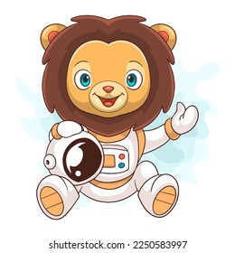 Cartoon lion astronaut on white background